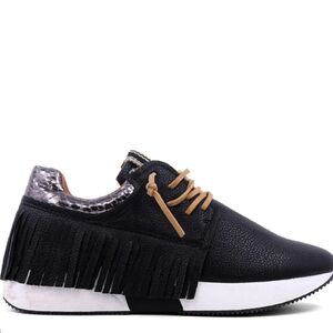 ShuShop Black Fringe Kids Sneaker with Bone Laces 6.5